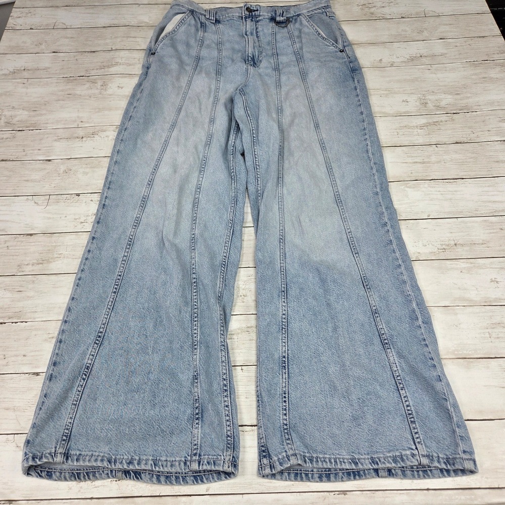 Arizona Jean Co Hi-Rise Wide Leg Seamed Jeans Women 14 Light Wash D-Ring Blue